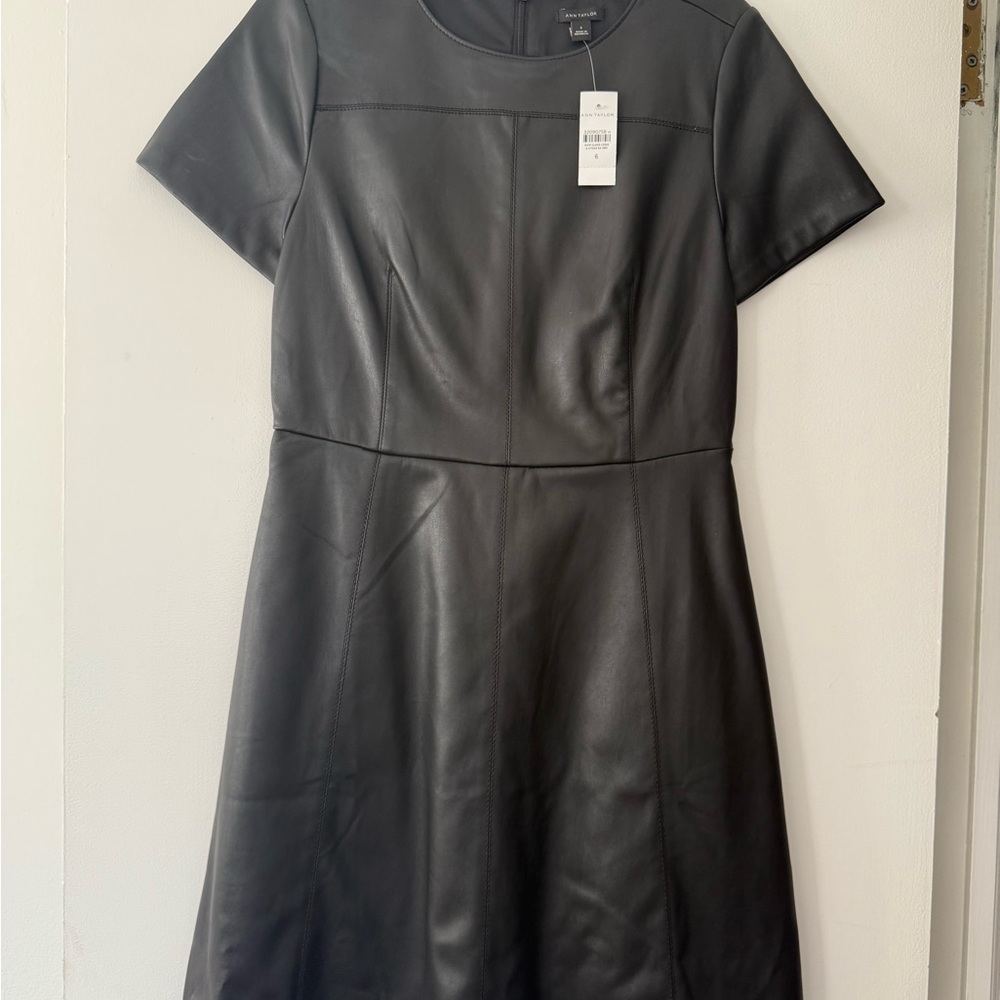 Ann Taylor Black Faux Leather Dress NWT